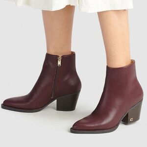 Coach Pacey Bootie Burgundy Dark Cranberry Western Ankle Boot Size US 6.5 EUR 37